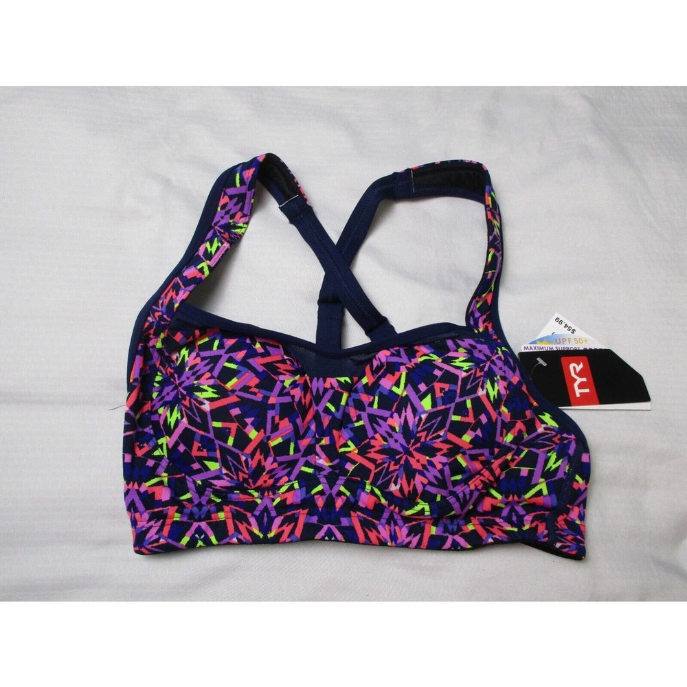 TYR Bikini Top Small Sports Bra Active Maximum Support Carnival UPF 50